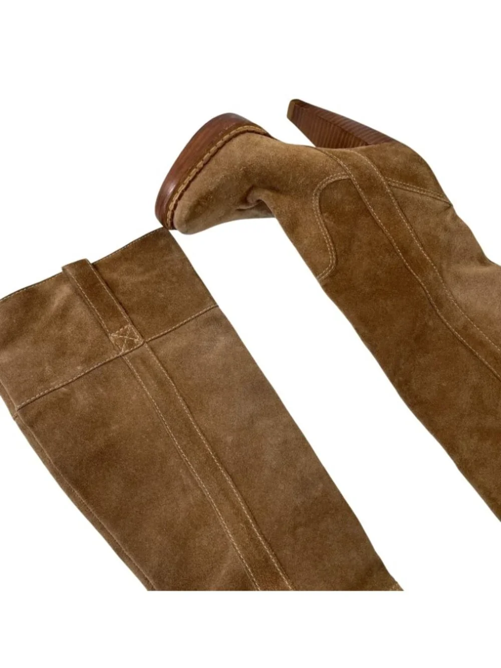 Michael Kors Suede Leather Heeled Boots 5.5 M Tan Knee High Minimalist Preppy